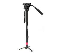 Bresser MP 274VH Monopié Traveler 65 a 179 cm con Cabezal de Vídeo | Carga 3 kg, cabezal panorámico de 2 vías, placa rápida, soporte trípode, nivel de burbuja, bolsa con correa