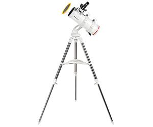 Bresser Nano NT-114/500 - Telescopio de Espejo azimutal Compacto Gran Campo con trípode de Acero Inoxidable, Incluye numerosos Accesorios, Color Blanco