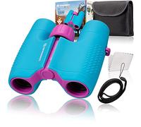 Bresser Prismáticos Infantiles 6x21 con Cuerpo de Goma Resistente y Enfoque de accionamiento Central, Incluye Funda para cinturón y Correa de Transporte, Color Azul y Violeta
