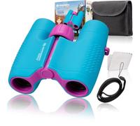Bresser Prismáticos Infantiles 6x21 con Cuerpo de Goma Resistente y Enfoque de accionamiento Central, Incluye Funda para cinturón y Correa de Transporte, Color Azul y Violeta