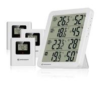 Bresser Quadro NV Termómetro higrómetro digital con 3 sensores blancos | Medidor de temperatura y humedad, uso en interior y exterior, 4 zonas, smiley, memoria Min Max, alarma, alcance 80 m
