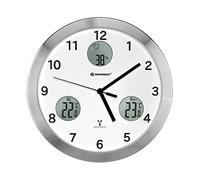 Bresser Radiocrucho MyTime io, reloj de pared grande de 30 cm con radio silencioso con indicador de temperatura y humedad interior y exterior, incluye transmisor inalámbrico para exteriores, blanco