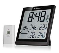 Bresser Reloj de pared inalámbrico TemeoTrend JC para estación meteorológica con radio DCF con pantalla grande de temperatura y humedad, para montaje en mesa o pared, incluido indicador de tendencia meteorológica, negro