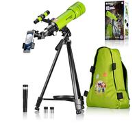 Bresser telescopio astronómico Refractor de Viaje para niños y Principiantes 70/400 Montura AZ con trípode, Adaptador para móvil, Mochila Verde