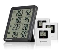 Bresser Termohigrómetro Quadro NV con 4 puntos de medición, sensor integrado y 3 sensores inalámbricos, indicador de confort con sonrisa, memoria de mín./máx., IP44