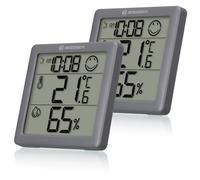 Bresser Termómetro higrómetro Climate Smile - Juego de 2 unidades para colocar de pie o para montaje en pared con indicador de clima interior como Smiley, antracita