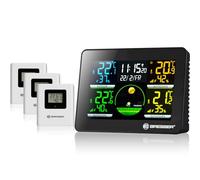 Bresser TERMÓMETRO/HIGRÓMETRO QUADRO NLX 3 SENSORE, Negro | Medidor de temperatura y humedad, uso en interior y exterior, 4 puntos, pantalla a color, tendencia meteorológica