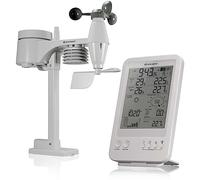 Bresser Wetterstation Funk mit Außensensor Wetter Center 5-in-1, Blanco | Temperatura interior y exterior, humedad, pluviómetro, anemómetro, previsión meteorológica, aviso de helada, hora DCF