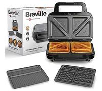 Breville 3-in-1 Sandwichera Ultimate | Sandwichera para preparar sándwiches rellenosgofres y paninis | Placas antiadherentes extraíbles | Acero inoxidable negro [VST098X] | Enchufe UE