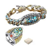 BreWel Anillo de Cuentas Dzi de Nueve Ojos con Mantra de Seis Caracteres,Color Turquesa,Amuleto de meditación Tibetano Ajustable Vintage,Anillo de Buena Suerte (2 Piezas-B (20 CM))