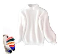 BreWel Señora Invierno Angora Mezcla de Cachemira suéter Suelto y cálido Casual Grueso Cuello Alto de Lana suéter de Color sólido Cuello Redondo Jersey de Punto suéter (Talla única,Blanco)