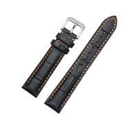 Breyhda Correa de cuero con costuras en contraste - 18 mm, negra con costuras rojas, hebilla de pasador para hombre,18mm