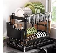 BREZO Escurreplatos de 2 Niveles, Juego de Escurridor, con Soporte for Cuchillos, Portavasos, Estante for Platos Plegable al Lado del Fregadero, Adecuado for Cocina, Sala de Estar (Color : B)