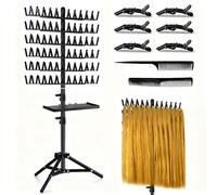 BRGD Supporto per Extension per Capelli, Regolabile in Altezza Separatore per Capelli con 144 Mollette con Accessori per Riporre e Acconciare per Saloni di Parrucchiere, Stand di Vendita