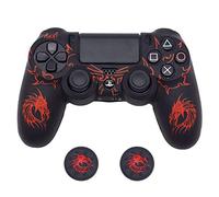 BRHE DualShock - Funda de silicona antideslizante para mando de videojuegos Sony Playstation 4/PS4 Slim/PS4 Pro con 2 agarres para pulgar rojo rosso