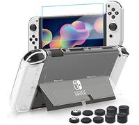 BRHE Switch Dockable Funda para Nintendo Switch OLED con protector de pantalla, funda protectora para Switch 2021 con protector de pantalla de vidrio templado y 10 tapas para pulgar