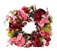 Briaatt 16 Pulgadas de PeoníA Guirnalda Puerta de Flores Artificiales con Hojas de para DecoracióN de Puerta de Entrada,Boda, Pared,DecoracióN del Hogar(Deepred)