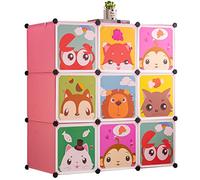 BRIAN & DANY Armario Modular Infantil de Puertas con Dibujos Animados, Estantería Portátil para Guardar Ropa, Zapatos, Juguetes, Rosada, 110 x 47 x 110 cm