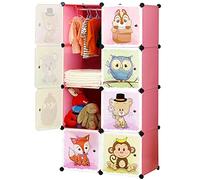 BRIAN & DANY Armario Modular Infantil de Puertas con Motivos de Animales Estanterías por Módulos Armario de Almacenaje, Rosado, 75 x 47 x 147 cm