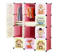 BRIAN & DANY Armario Modular Infantil de Puertas con Motivos de Animales Estanterías por Módulos Armario de Almacenaje, Rosa, 110 x 47 x 147 cm