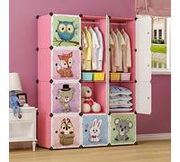 BRIAN & DANY Armario para ropa de dibujos animados, armario modular para niños, compuesto por 8 cubos y 2 secciones de suspensión, mueble de almacenamiento infantil, rosa, 110 x 47 x 147 cm