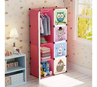 BRIAN & DANY - Armario para Ropa de Dibujos Animados, Organizador Modular, Resistente y Seguro para niños, 6 Cubos y 1 sección de suspensión, Color Rosa, 75 x 47 x 147 cm