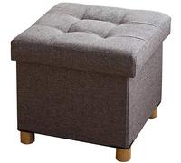 BRIAN & DANY Baúl Plegable Cuadrado Taburete de Almacenamiento Tapizado en Esponja con Patas de Madera Maciza, 38 x 38 x 38 cm, Gris