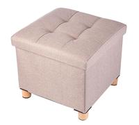 BRIAN & DANY Baúl Plegable Cuadrado Taburete de Almacenamiento Tapizado en Esponja con Patas de Madera Maciza, 38 x 38 x 38 cm, Beige