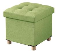 BRIAN & DANY Baúl Plegable Cuadrado Taburete de Almacenamiento Tapizado en Esponja con Patas de Madera Maciza, 38 x 38 x 38 cm, Verde