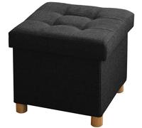 BRIAN & DANY Baúl Plegable Cuadrado Taburete de Almacenamiento Tapizado en Esponja con Patas de Madera Maciza, 38 x 38 x 38 cm, Negro