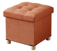 BRIAN & DANY Baúl Plegable Cuadrado Taburete de Almacenamiento Tapizado en Esponja con Patas de Madera Maciza, 38 x 38 x 38 cm, Naranja