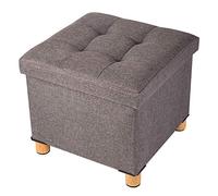 BRIAN & DANY Baúl Plegable Cuadrado Taburete de Almacenamiento Tapizado en Esponja con Patas de Madera Maciza, 38 x 38 x 38 cm, Marrón