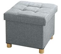 BRIAN & DANY Baúl Plegable Cuadrado Taburete de Almacenamiento Tapizado en Esponja con Patas de Madera Maciza, 38 x 38 x 38 cm, Gris Claro