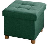 BRIAN & DANY Baúl Plegable Cuadrado Taburete de Almacenamiento Tapizado en Esponja con Patas de Madera Maciza, 38 x 38 x 38 cm, Verde Oscuro
