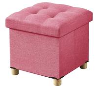 BRIAN & DANY Baúl Plegable Cuadrado Taburete de Almacenamiento Tapizado en Esponja con Patas de Madera Maciza, 38 x 38 x 38 cm, Rosa Caliente