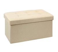 BRIAN & DANY Baúl Puff Taburete Plegable de Almacenamiento otomano, Taburete de Lino, reposapiés Plegable para Asiento - Beige, 76 x 38 x 38 cm