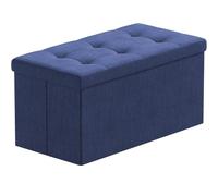 BRIAN & DANY Baúl Puff Taburete Plegable de Almacenamiento otomano, Taburete de Lino, reposapiés Plegable para Asiento - Azul Marino, 76 x 38 x 38 cm