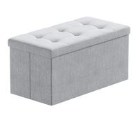 BRIAN & DANY Baúl Puff Taburete Plegable de Almacenamiento otomano, Taburete de Lino, reposapiés Plegable para Asiento - Gris, 76 x 38 x 38 cm