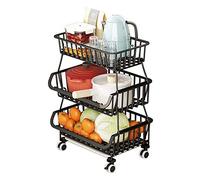 BRIAN & DANY Cestas de Frutas y Verduras Colgantes de 3 Niveles con Rueda-Organizador de La Cesta, 5 pcs S-Hooks, Pizarras Extraíbles, Cocina, Frutas, Verduras, Artículos de Tocador, Negro