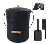 BRIAN & DANY Cubo Cenizas con Tapa, 15L Cubo para Cenizas de Chimenea con Pala y Escoba