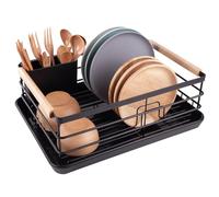 BRIAN & DANY Escurreplatos para encimera de Cocina, escurridor de Platos de Acero Inoxidable con Soporte extraíble para Cubiertos y escurridor, Color Negro