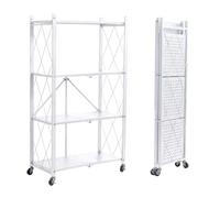 BRIAN & DANY Estanteria Plegable con Ruedas 4 Niveles, Blanco Estante de Almacenaje Plegables de Metal, Carga Pesada Estante Plegable para Cocina, Oficina, Garaje, 71 x 34 x 126 cm