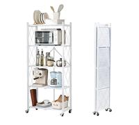 BRIAN & DANY Estanteria Plegable con Ruedas 5 Niveles, Blanco Estante de Almacenaje Plegables de Metal, Carga Pesada Estante Plegable para Cocina, Oficina, Garaje, 65 x 33 x 150 cm