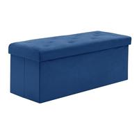 BRIAN & DANY Puff Almacenaje 110 x 40 x 40 cm, Baúl de Almacenaje Plegable, Banco Almacenaje con Tapa, Taburete de Terciopelo para Dormitorio Entrada, Azul