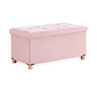 BRIAN & DANY Puff Almacenaje Plegable, Banco de Almacenaje de Terciopelo, Baúl Pie de Cama con Tapa para Dormitorio Salon Entrada, 76 x 38 x 38 cm, Rosa