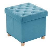 BRIAN & DANY Puff Almacenaje Plegable, Banco de Almacenaje Pequeño de Terciopelo, Taburete Reposapiés con Tapa para Dormitorio Salon Entrada, 40 x 40 x 40 cm, Verde