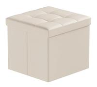 BRIAN & DANY Puff Almacenaje Plegable, Taburete de Almacenamiento con Tapa, Pequeño Baúl Otomano de Cuero para Entrada Salón Dormitorio, 38 x 38 x 38 cm, Beige