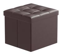 BRIAN & DANY Puff Almacenaje Plegable, Taburete de Almacenamiento con Tapa, Pequeño Baúl Otomano de Cuero para Entrada Salón Dormitorio, 38 x 38 x 38 cm, Marrón