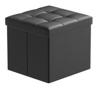 BRIAN & DANY Puff Almacenaje Plegable, Taburete de Almacenamiento con Tapa, Pequeño Baúl Otomano de Cuero para Entrada Salón Dormitorio, 38 x 38 x 38 cm, Negro