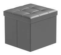 BRIAN & DANY Puff Almacenaje Plegable, Taburete de Almacenamiento con Tapa, Pequeño Baúl Otomano de Cuero para Entrada Salón Dormitorio, 38 x 38 x 38 cm, Gris